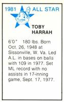 1981 All-Star Game Program Inserts #NNO Toby Harrah Back
