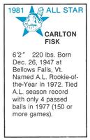 1981 All-Star Game Program Inserts #NNO Carlton Fisk Back