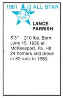 1981 All-Star Game Program Inserts #NNO Lance Parrish Back
