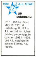 1981 All-Star Game Program Inserts #NNO Jim Sundberg Back