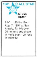 1981 All-Star Game Program Inserts #NNO Steve Kemp Back