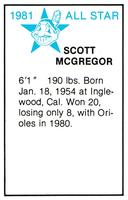 1981 All-Star Game Program Inserts #NNO Scott McGregor Back