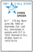 1981 All-Star Game Program Inserts #NNO Chris Speier Back