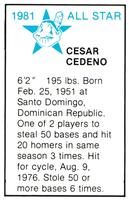 1981 All-Star Game Program Inserts #NNO Cesar Cedeno Back