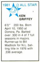 1981 All-Star Game Program Inserts #NNO Ken Griffey Back