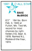1981 All-Star Game Program Inserts #NNO Bake McBride Back