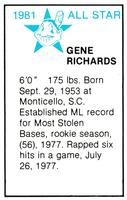 1981 All-Star Game Program Inserts #NNO Gene Richards Back