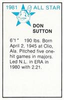 1981 All-Star Game Program Inserts #NNO Don Sutton Back