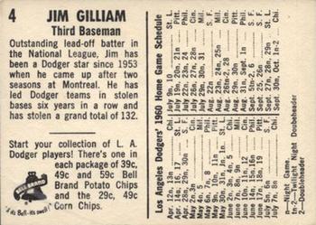 1960 Bell Brand Los Angeles Dodgers #4 Jim Gilliam Back