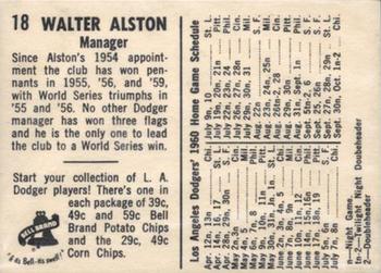 1960 Bell Brand Los Angeles Dodgers #18 Walt Alston Back