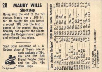 1960 Bell Brand Los Angeles Dodgers #20 Maury Wills Back