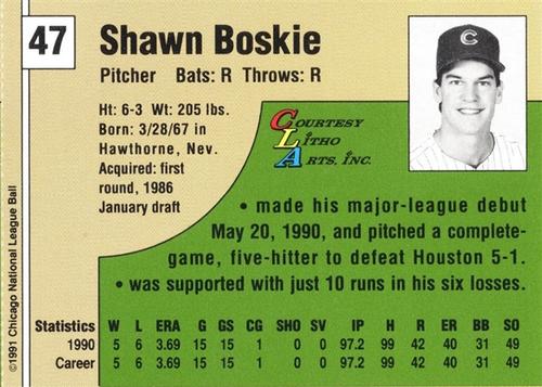 1991 Vine Line Chicago Cubs #NNO Shawn Boskie Back