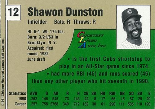 1991 Vine Line Chicago Cubs #NNO Shawon Dunston Back