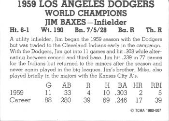 1980 TCMA 1959 Los Angeles Dodgers Black & White #007 Jim Baxes Back