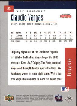 2002 Upper Deck Minor League #83 Claudio Vargas Back