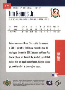 2002 Upper Deck Minor League #125 Tim Raines Jr. Back