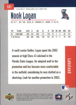 2002 Upper Deck Minor League #181 Nook Logan Back