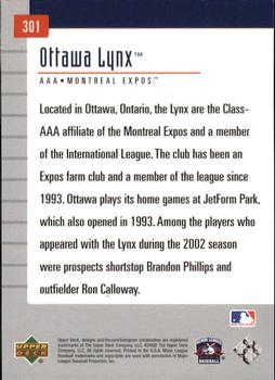 2002 Upper Deck Minor League #301 Ottawa Lynx Back