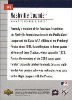 2002 Upper Deck Minor League #349 Nashville Sounds Back