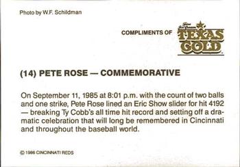 1986 Texas Gold Cincinnati Reds #NNO Pete Rose Back
