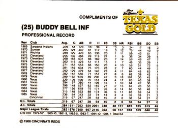 1986 Texas Gold Cincinnati Reds #NNO Buddy Bell Back