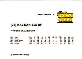 1986 Texas Gold Cincinnati Reds #NNO Kal Daniels Back