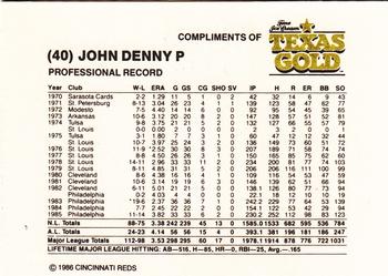 1986 Texas Gold Cincinnati Reds #NNO John Denny Back