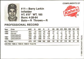 1989 Kahn's Cincinnati Reds #NNO Barry Larkin Back