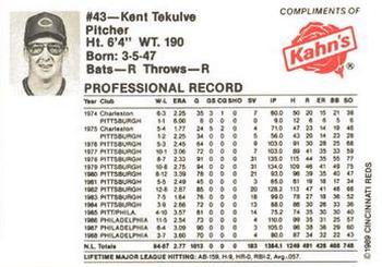 1989 Kahn's Cincinnati Reds #NNO Kent Tekulve Back