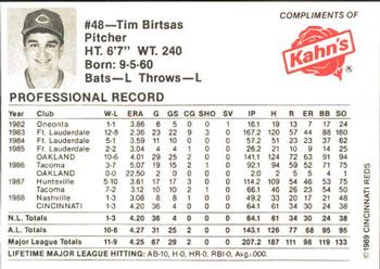 1989 Kahn's Cincinnati Reds #NNO Tim Birtsas Back