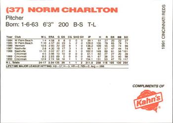 1991 Kahn's Cincinnati Reds #NNO Norm Charlton Back