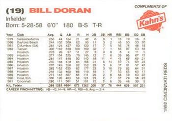 1992 Kahn's Cincinnati Reds #NNO Bill Doran Back