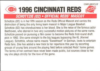 1996 Kahn's Cincinnati Reds #NNO Schottzie (02) Back
