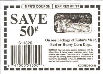 1996 Kahn's Cincinnati Reds #NNO Coupon - Corn Dogs Back