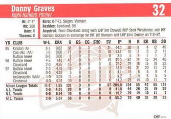 1998 Kahn's Cincinnati Reds #NNO Danny Graves Back