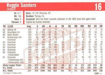 1998 Kahn's Cincinnati Reds #NNO Reggie Sanders Back