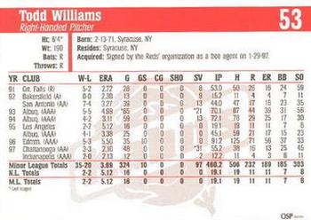 1998 Kahn's Cincinnati Reds #NNO Todd Williams Back
