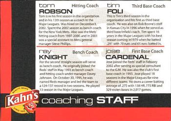 2003 Kahn's Cincinnati Reds #NNO Tom Robson / Tim Foli / Ray Knight / Jose Cardenal Back
