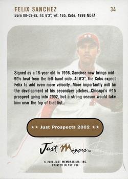 2002 Just Prospects #34 Felix Sanchez Back