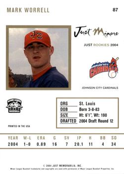 2004 Just Rookies #87 Mark Worrell Back