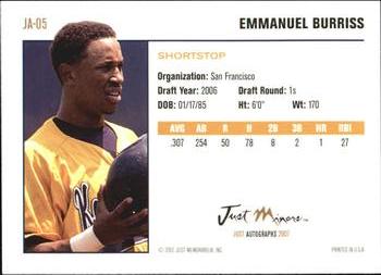 2007 Just Autographs #JA-05 Emmanuel Burriss Back