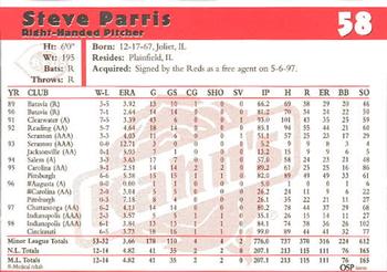 1999 Kahn's Cincinnati Reds #NNO Steve Parris Back