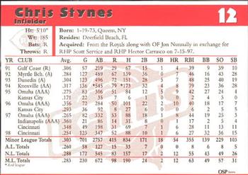 1999 Kahn's Cincinnati Reds #NNO Chris Stynes Back