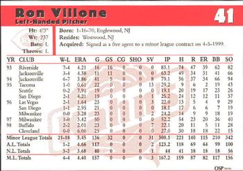 1999 Kahn's Cincinnati Reds #NNO Ron Villone Back