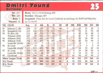 1999 Kahn's Cincinnati Reds #NNO Dmitri Young Back