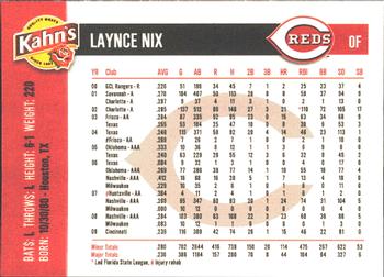 2010 Kahn's Cincinnati Reds #NNO Laynce Nix Back