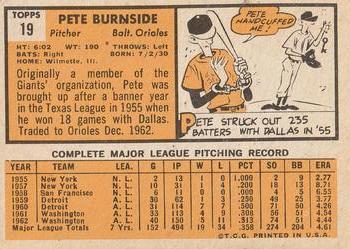1963 Topps #19 Pete Burnside Back