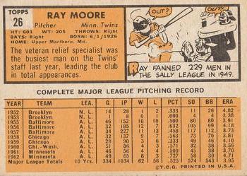 1963 Topps #26 Ray Moore Back