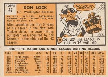 1963 Topps #47 Don Lock Back