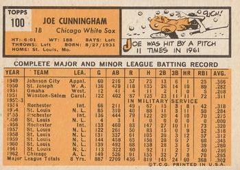 1963 Topps #100 Joe Cunningham Back